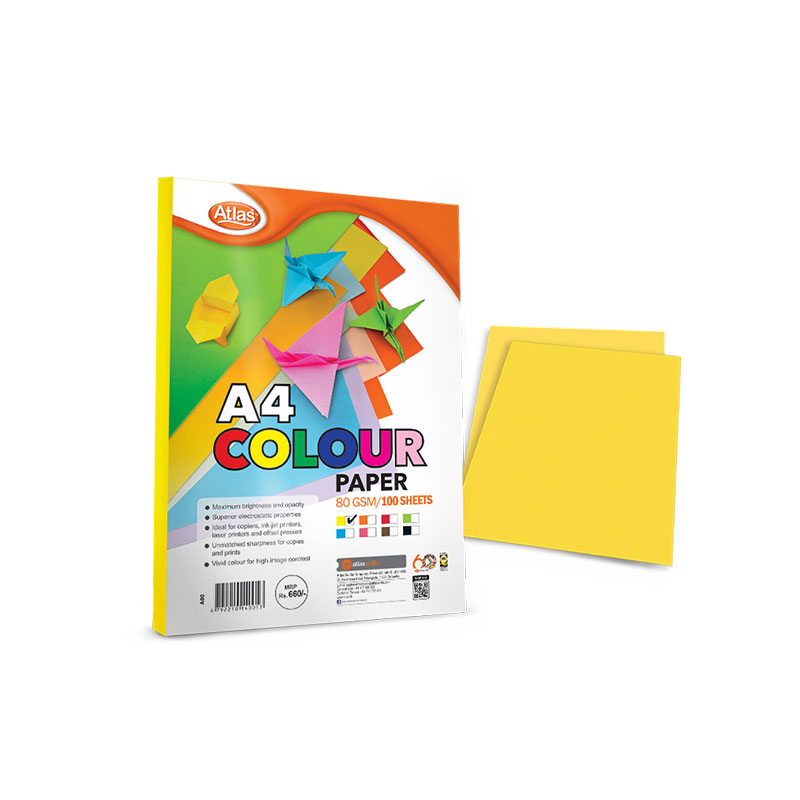 PF0083224 Atlas Colour Paper A4 - Yellow - SKU Changed - Image 1