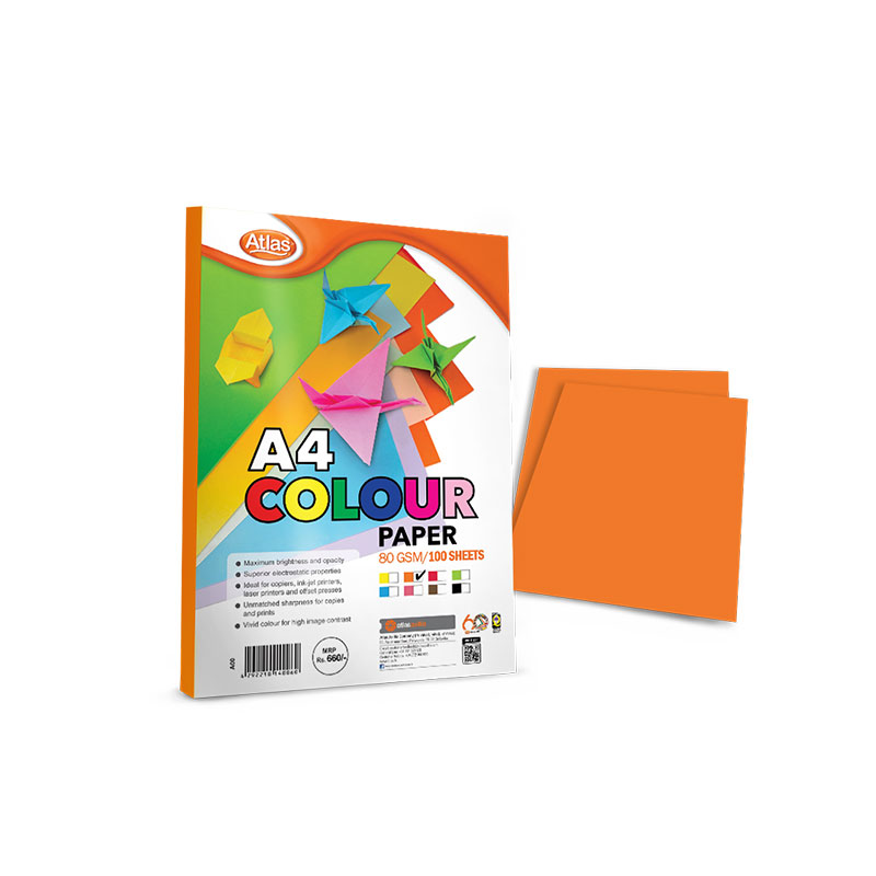 PF0083225 Atlas Colour Paper A4 - Orange - SKU Changed - Image 1